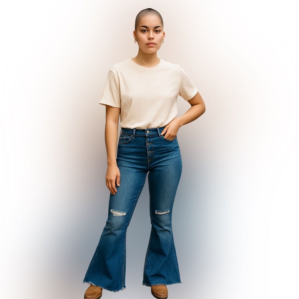 L & B Midrise Super Flared Distressed Jeans 14